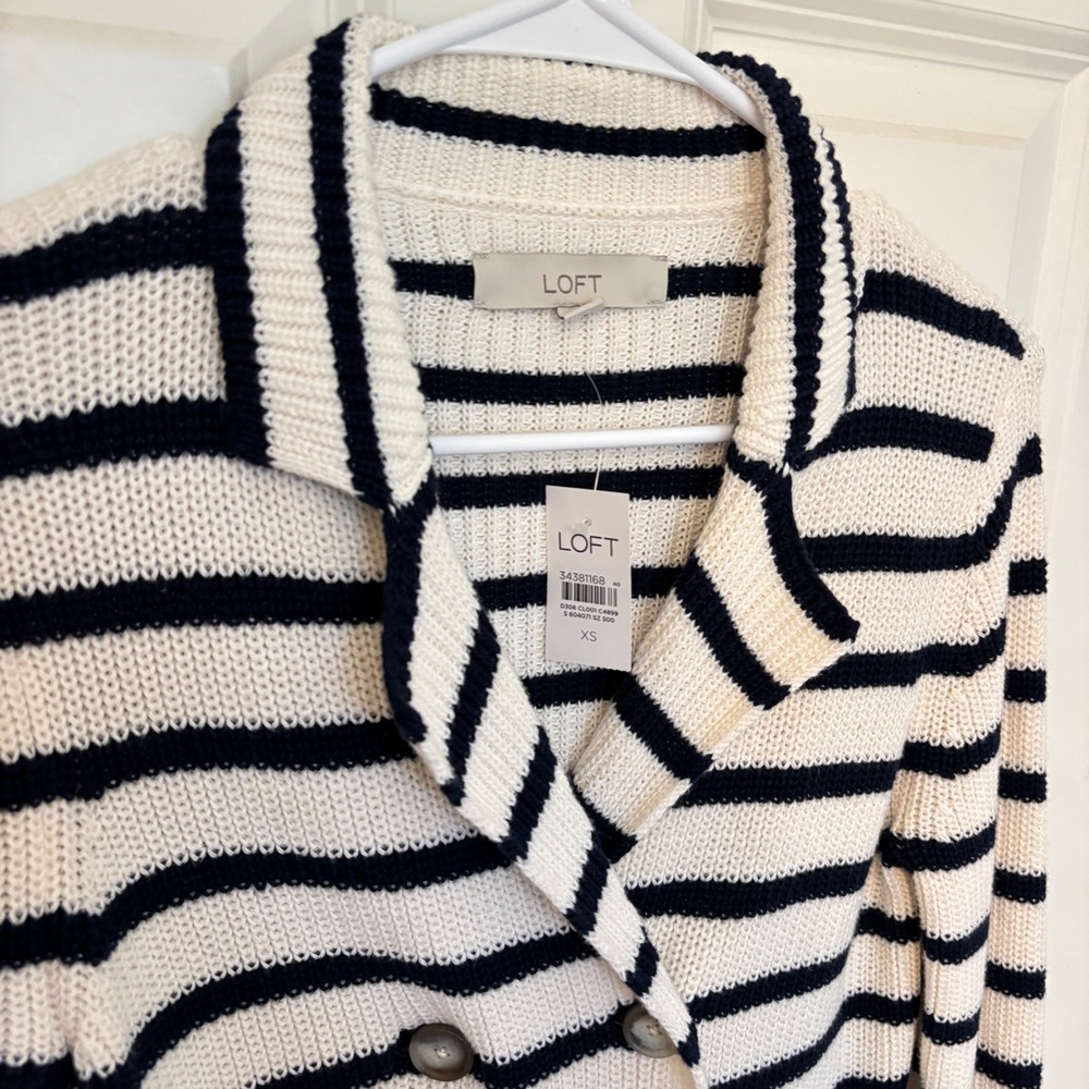 NWT Loft XS Stripe Ribbed Double Breasted Sweater Jacket - Picture 7 of 9